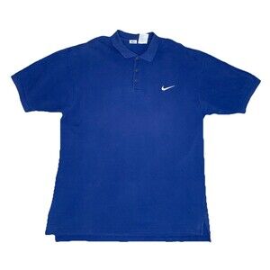 Vtg 90s Nike Swoosh Polo Shirt Mens XXL Blue 3 Button Short Sleeve Golf Sports